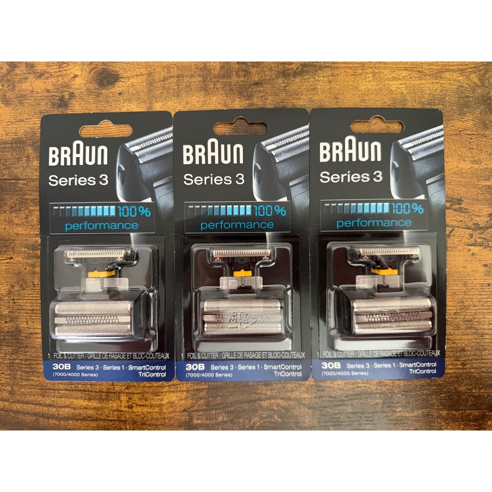 Lot of 3 Braun Series 3 30B Replacement Foil and Cutter Shaver Head 7000 4000